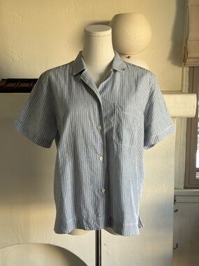 Alex Mill Linen Striped Button Down Shirt Blue White Boxy Fit